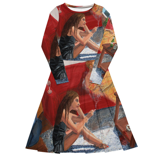 Morning Sun - All-over print long sleeve midi dress