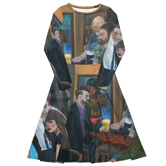 Friday Night - All-over print long sleeve midi dress