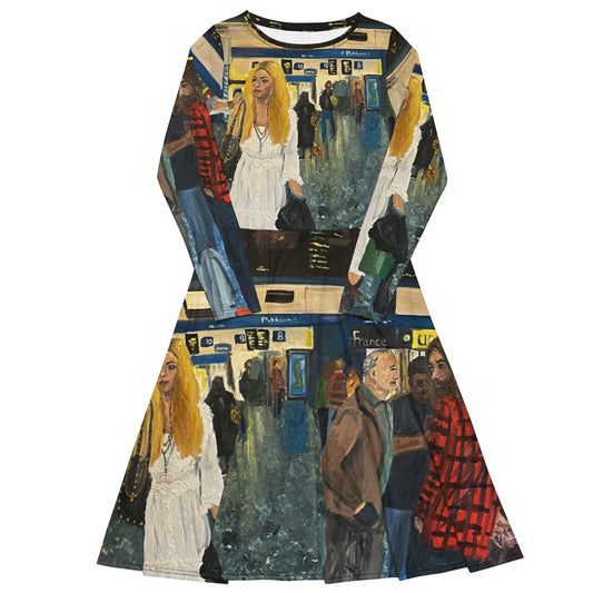In the City - All-over print long sleeve midi dress