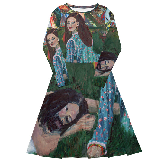 Sunset Hill - All-over print long sleeve midi dress
