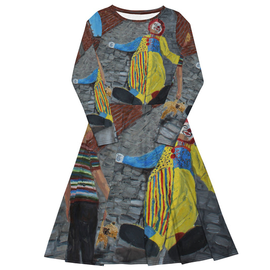 There's a Clown in the Entry - All-over print long sleeve midi dress